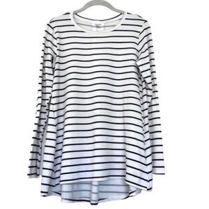 Westport Relaxed Fit Long Sleeve Tee Stretch Jersey Striped White Blue Size XS
